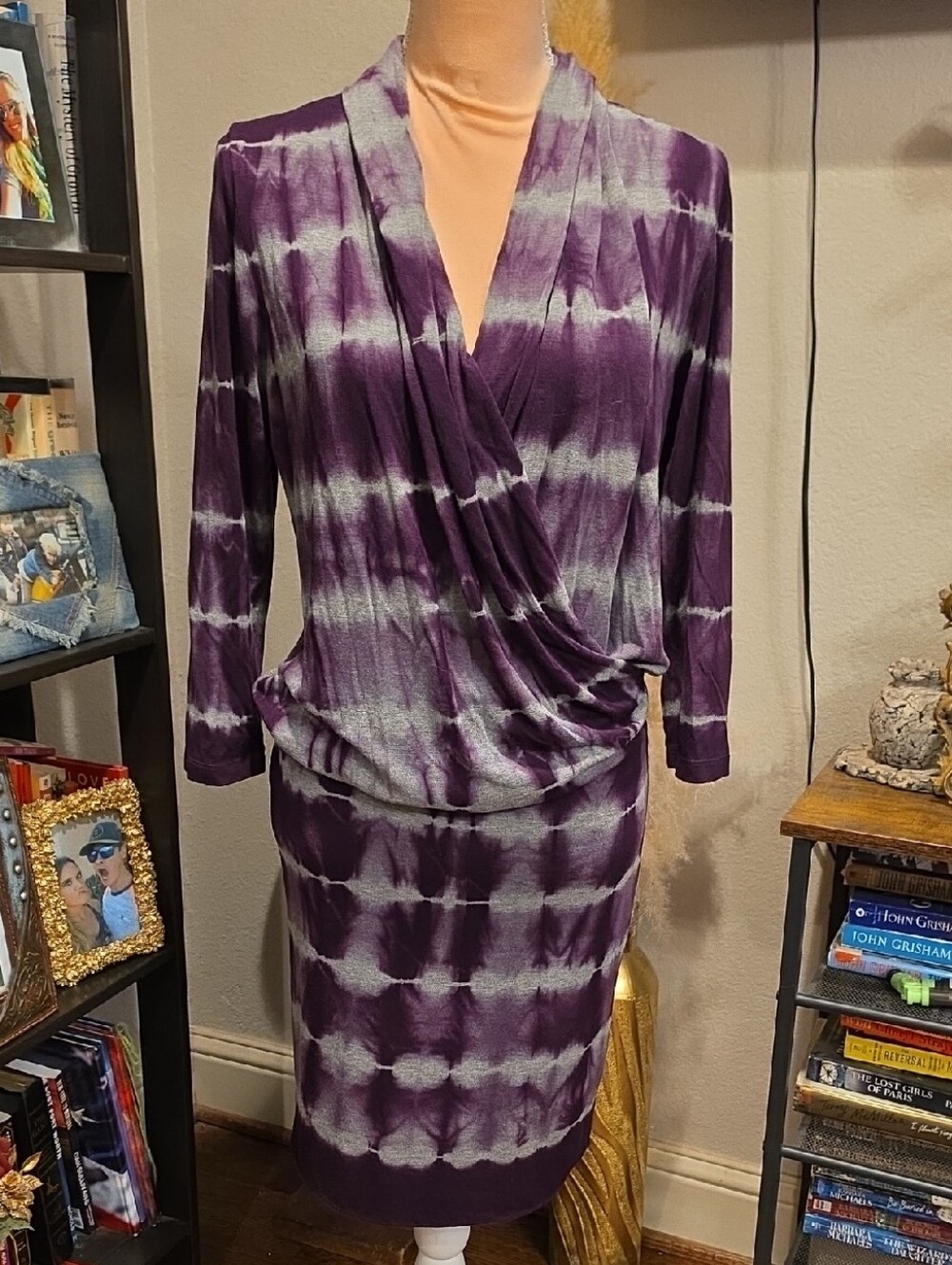 Young Fabulous & Broke Purple and Gray Tie-Dye Blouson Dress Size Medium